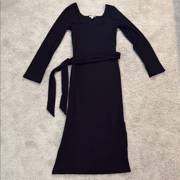Bar III Rib Midi Dress | Tie-Waist Detail | Size S | Black - Picture 2 of 10